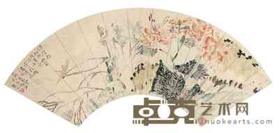 孟觐乙 花卉草虫扇面 镜心 16×50cm
